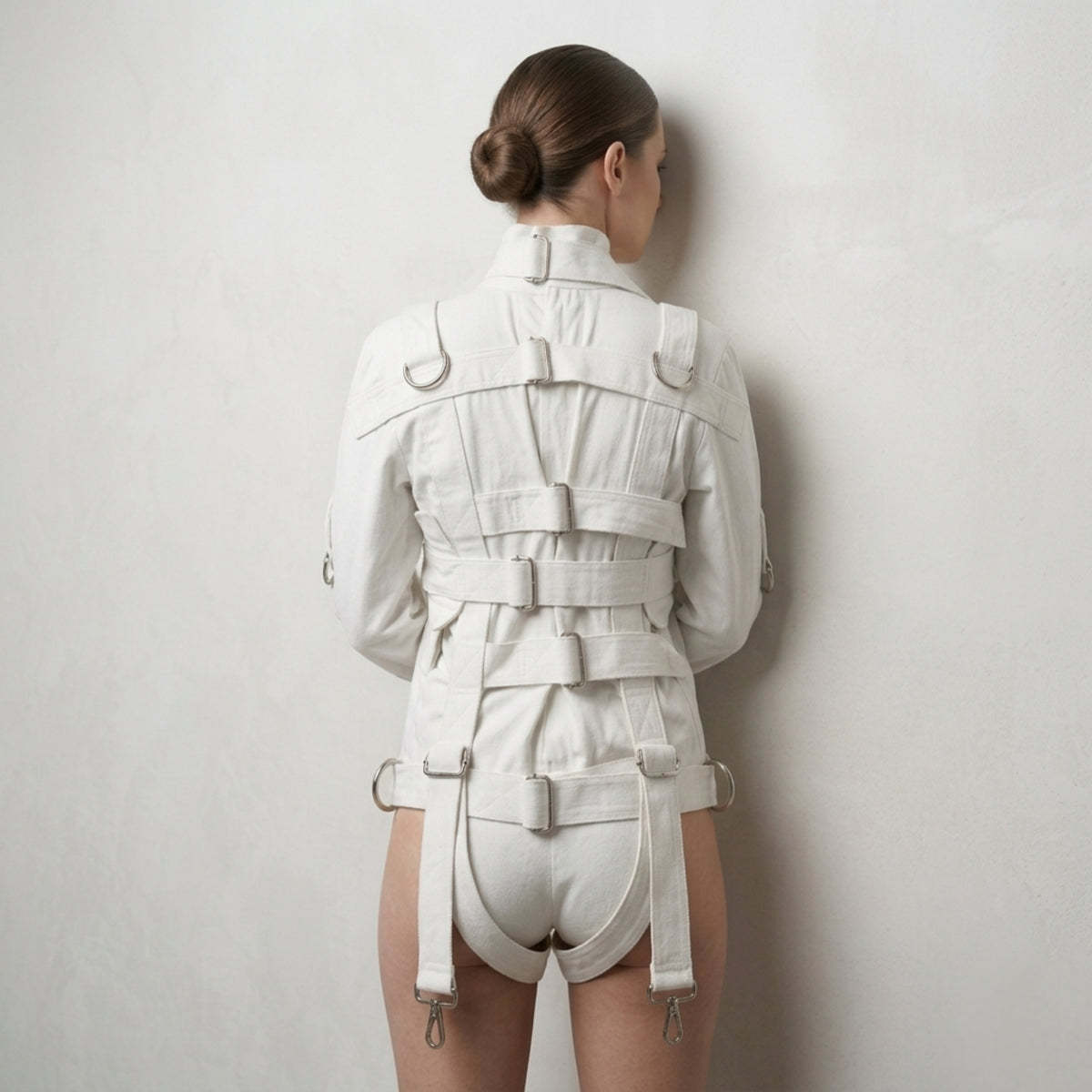 White Canvas Straight Jacket – Heavy Duty Restraint Jacket with Straps