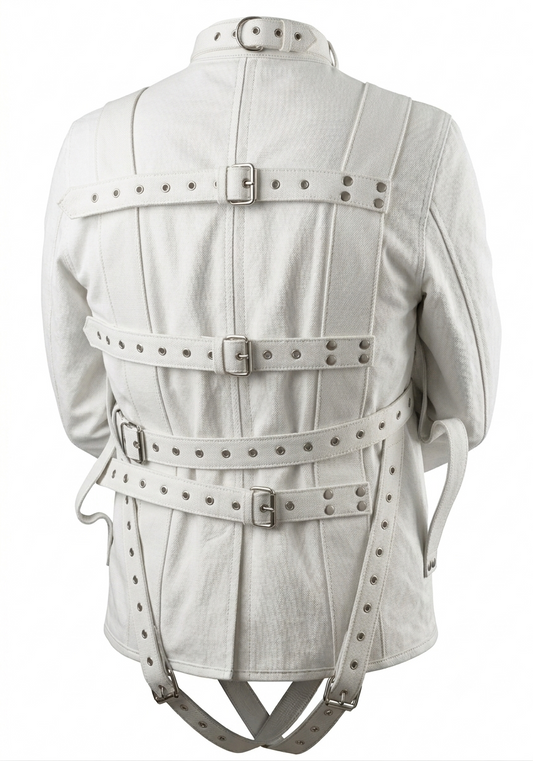 White Canvas Straitjacket Leather Belts Heavy Duty Restraint Jacket