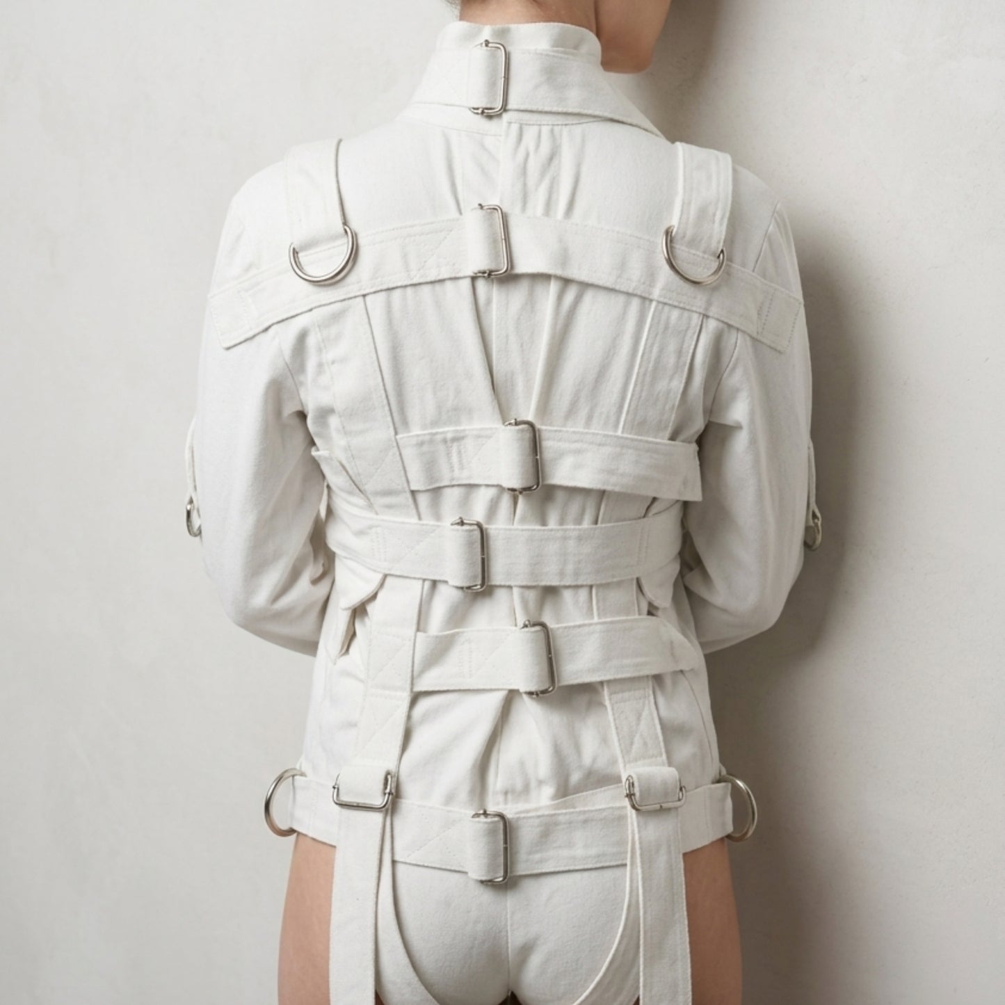 White Canvas Straight Jacket – Heavy Duty Restraint Jacket with Straps