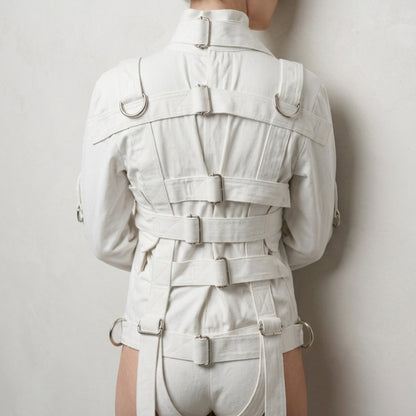 White Canvas Straight Jacket – Heavy Duty Restraint Jacket with Straps