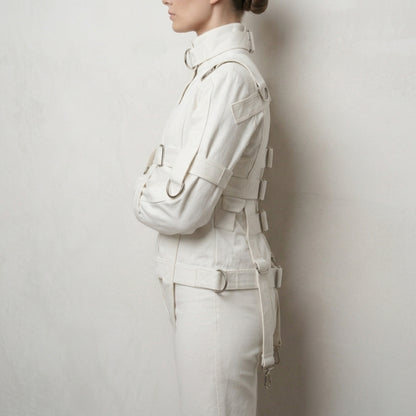 White Canvas Straight Jacket – Heavy Duty Restraint Jacket with Straps