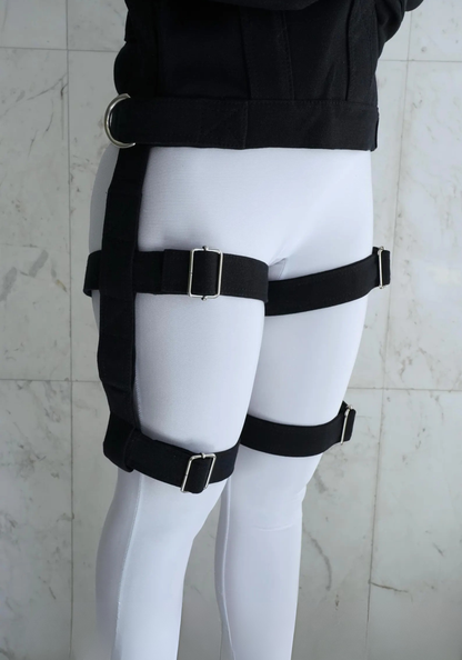 Heavy Duty Black Straitjacket with Chest Zippers & Adjustable Thigh Straps – Secure Canvas Restraint Jacket