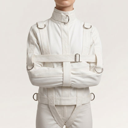 White Canvas Straight Jacket – Heavy Duty Restraint Jacket with Straps