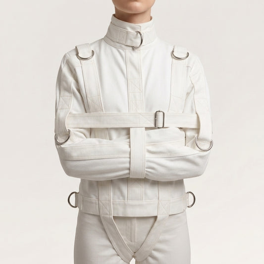 White Canvas Straight Jacket – Heavy Duty Restraint Jacket with Straps