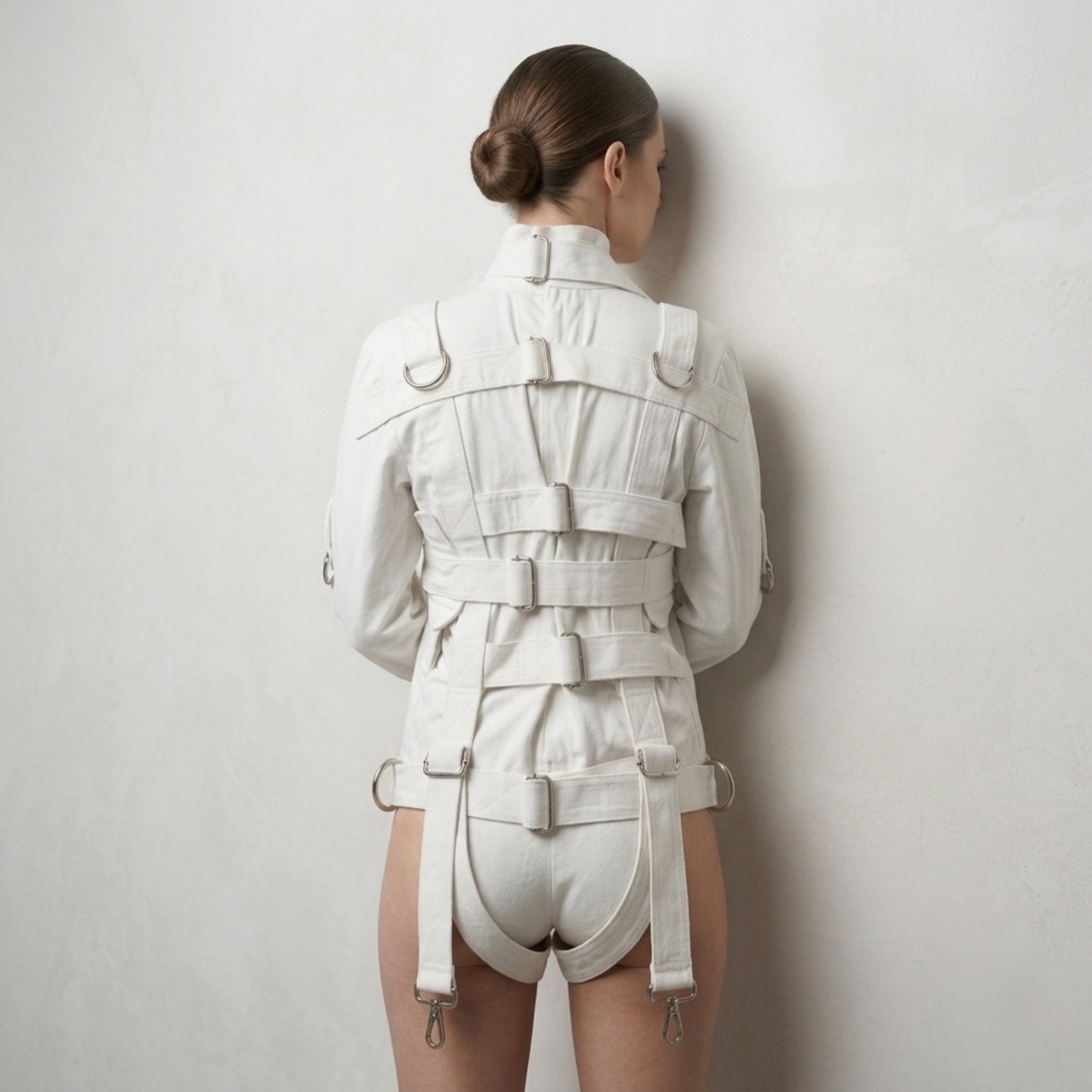 White Canvas Straight Jacket – Heavy Duty Restraint Jacket with Straps