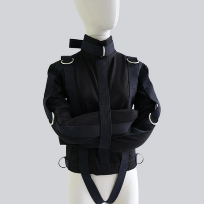 Black Canvas Straitjacket Costume with Side Crotch Straps – Fully Functional Theatrical Use Restraint