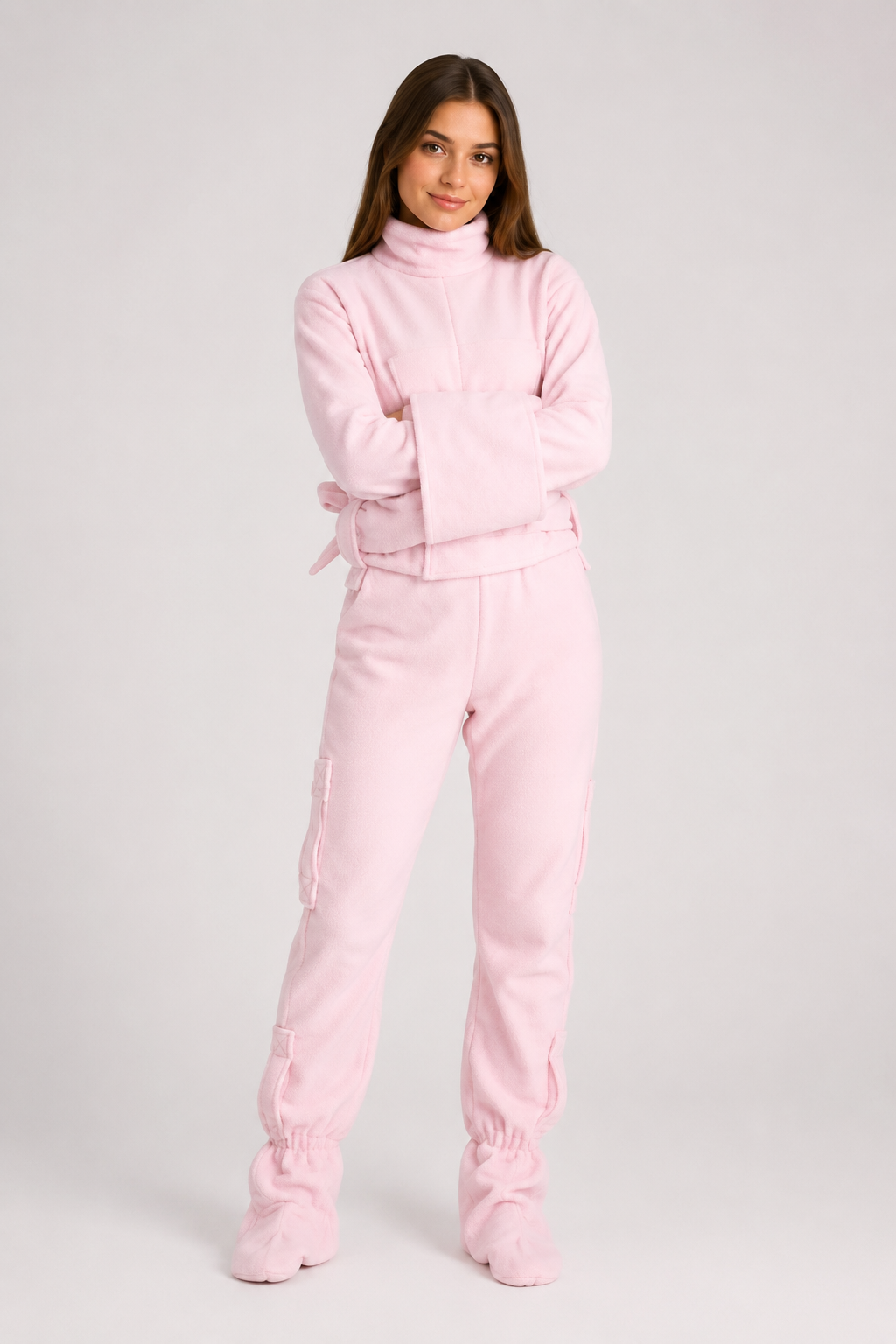 Pink Soft Polar Fleece Straitjacket One-Piece Pajama Costume