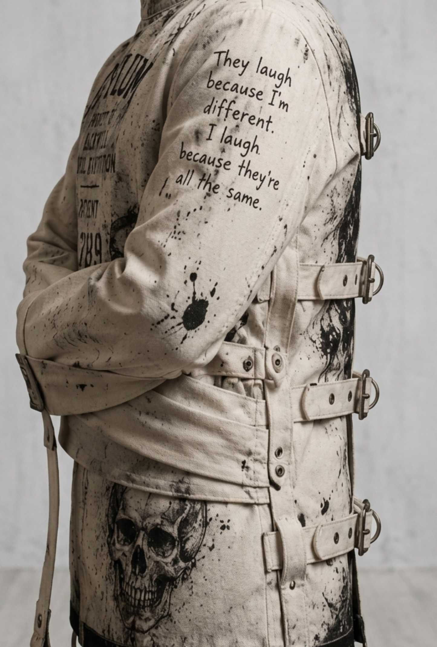 Customizable Asylum Straitjacket – Heavy Duty Canvas Gothic Cosplay & Halloween Jacket, Personalized Text & Patient Number