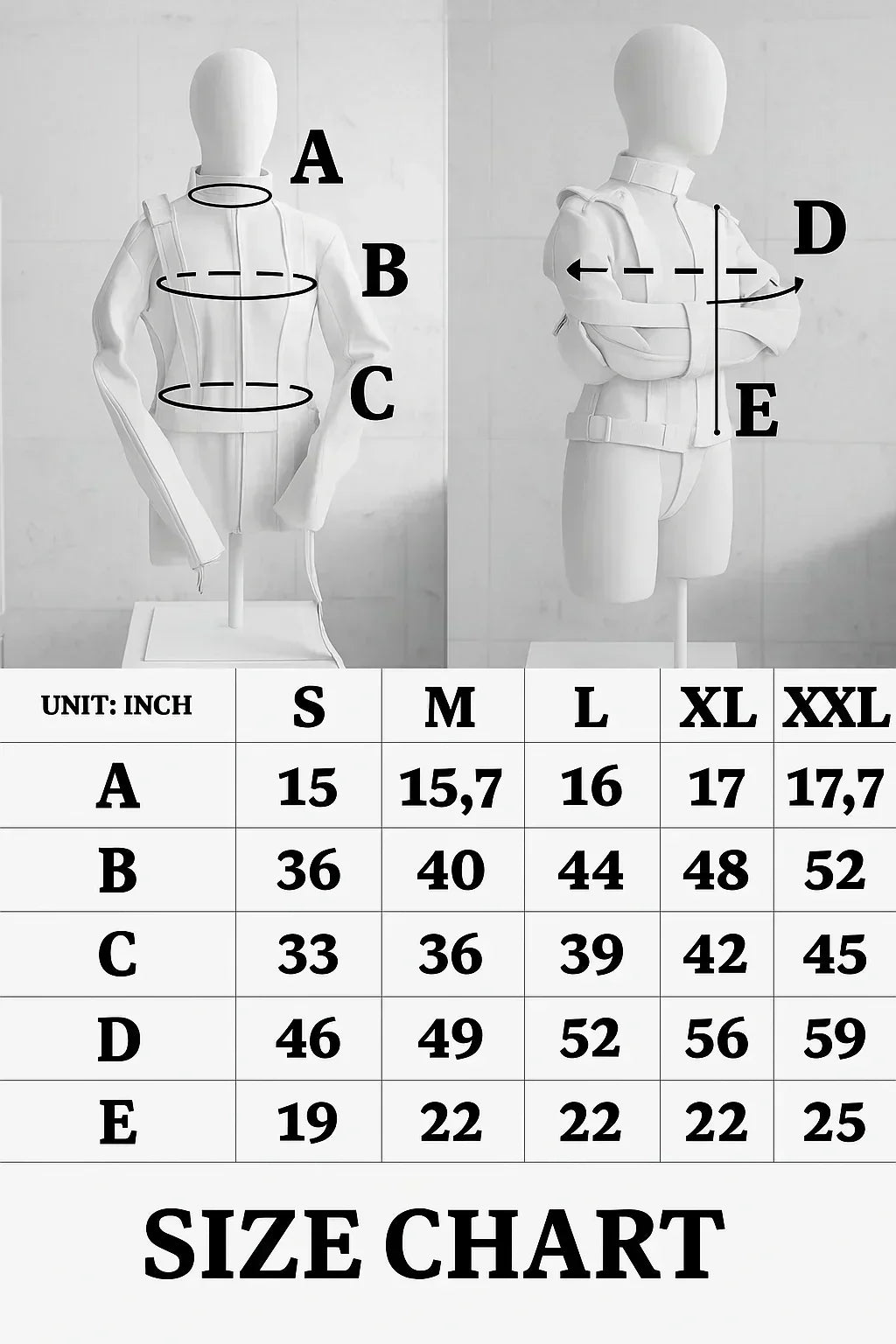 "Detailed strait jacket measurement guide in centimeters for perfect fit"