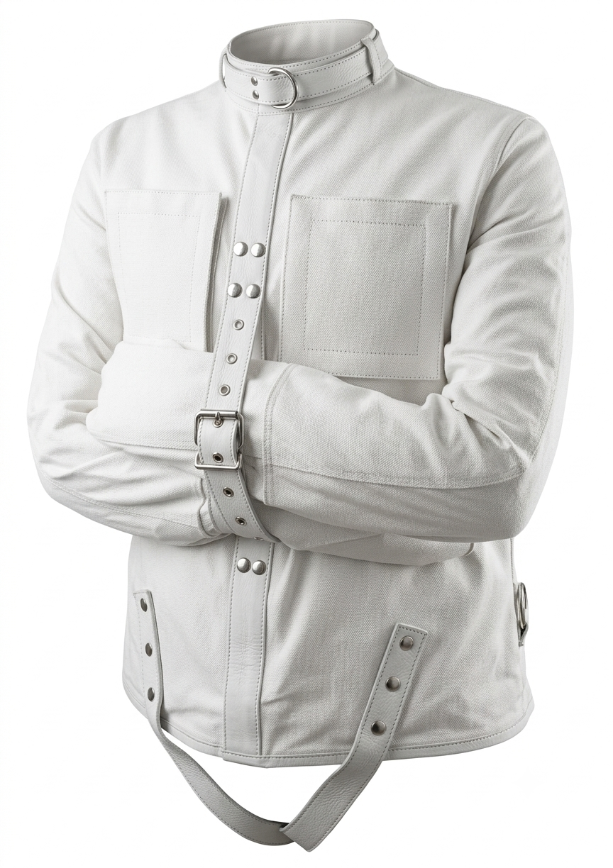 White Canvas Straitjacket Leather Belts Heavy Duty Restraint Jacket