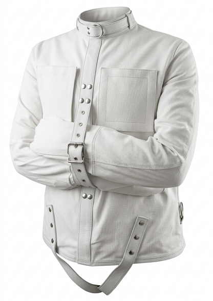 White Canvas Straitjacket Leather Belts Heavy Duty Restraint Jacket