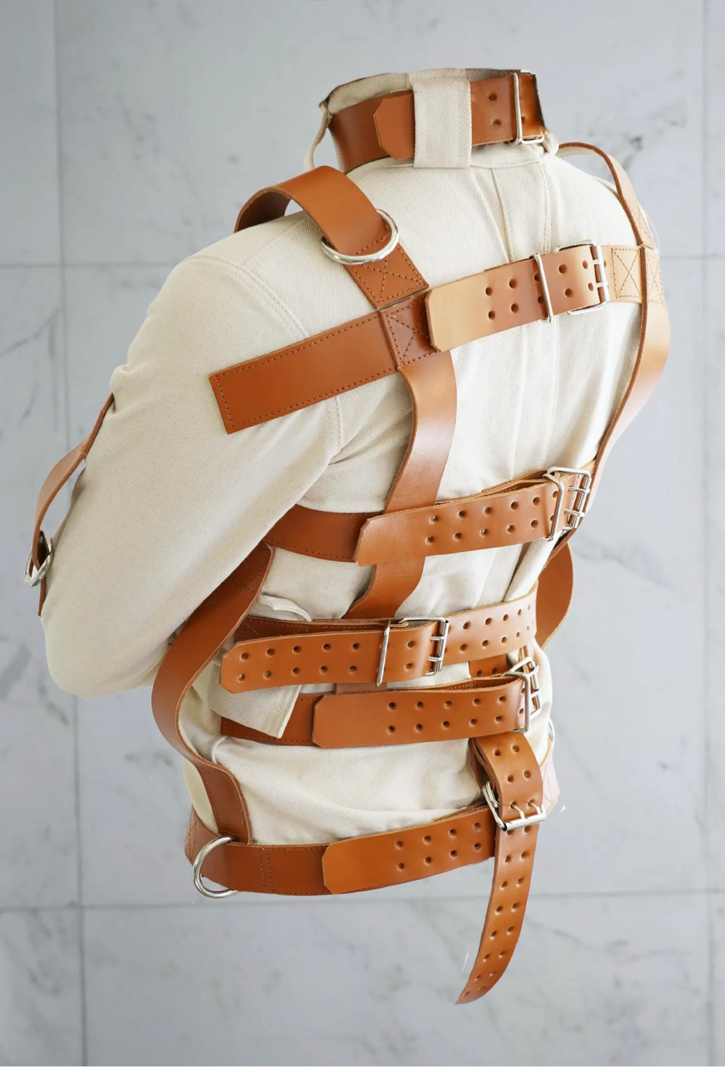 Heavy-Duty Canvas Straightjacket with Premium Leather Straps and Metal D-Rings