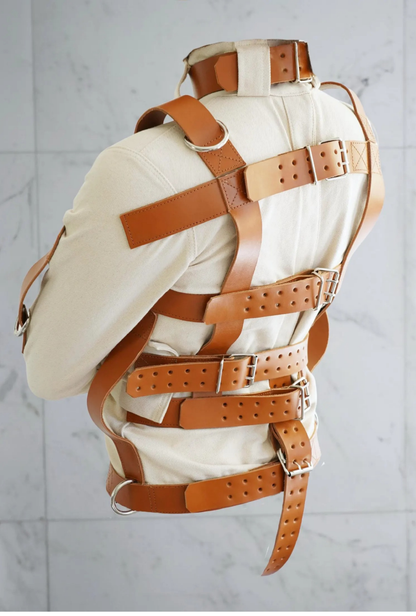 Heavy-Duty Canvas Straightjacket with Premium Leather Straps and Metal D-Rings