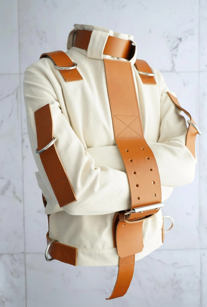 Heavy-Duty Canvas Straightjacket with Premium Leather Straps and Metal D-Rings