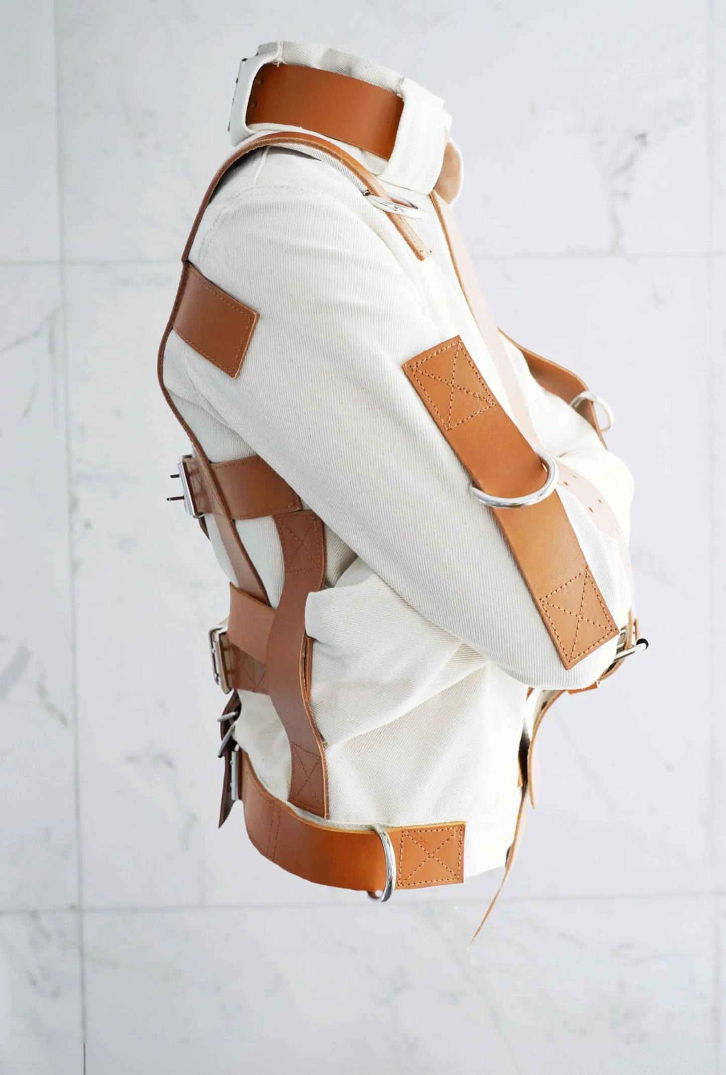 Heavy-Duty Canvas Straightjacket with Premium Leather Straps and Metal D-Rings