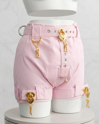 Heavy Duty Pink Diaper Cover Pants with Locks | Secure Restraint Costume