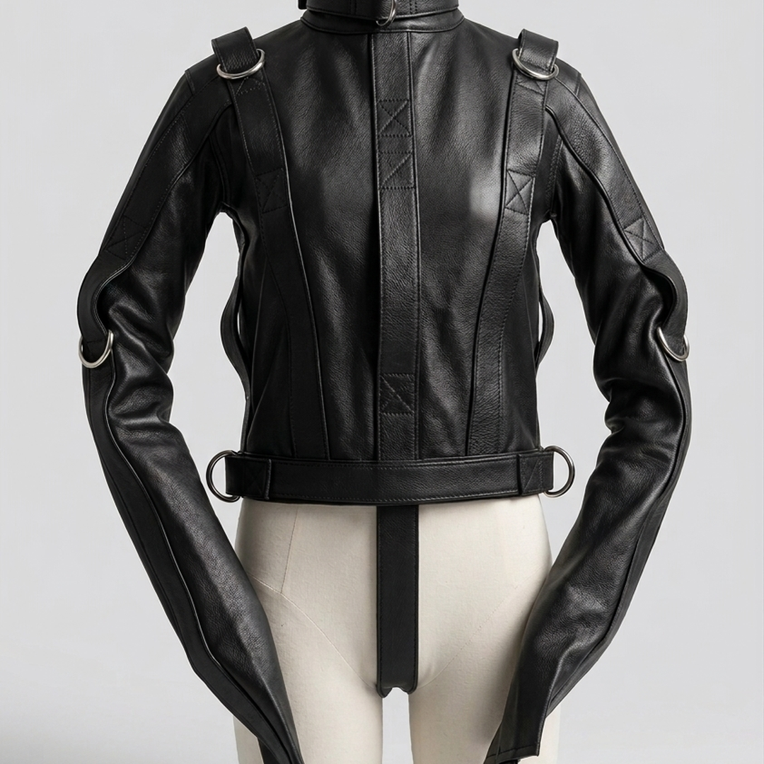 Black Leather Straight Jacket | Heavy Duty Genuine Leather Straitjacket