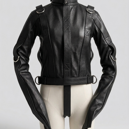 Black Leather Straight Jacket | Heavy Duty Genuine Leather Straitjacket