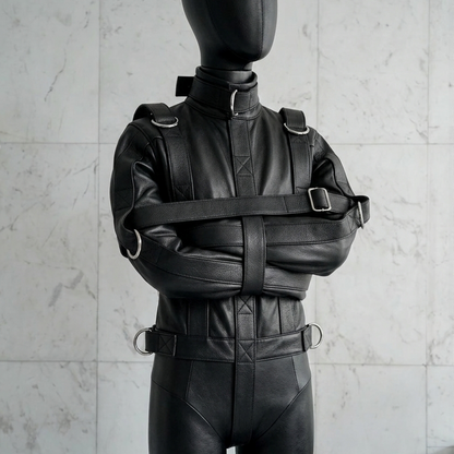 Black Leather Straight Jacket | Heavy Duty Genuine Leather Straitjacket