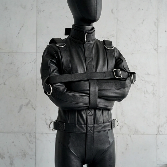 Black Leather Straight Jacket | Heavy Duty Genuine Leather Straitjacket