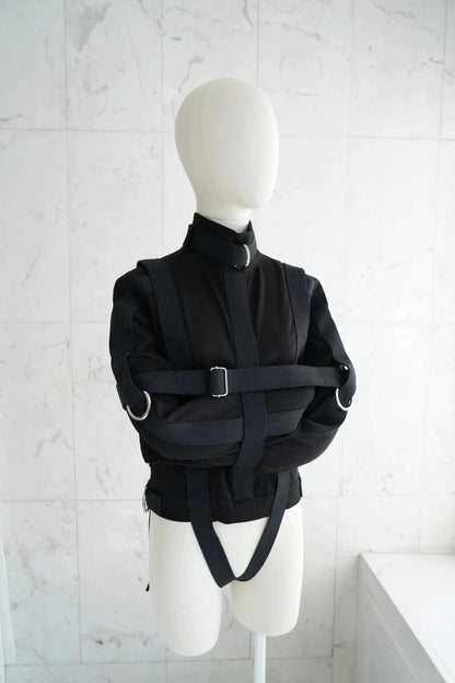 Black Canvas Straitjacket Costume with Side Crotch Straps – Fully Functional Theatrical Use Restraint