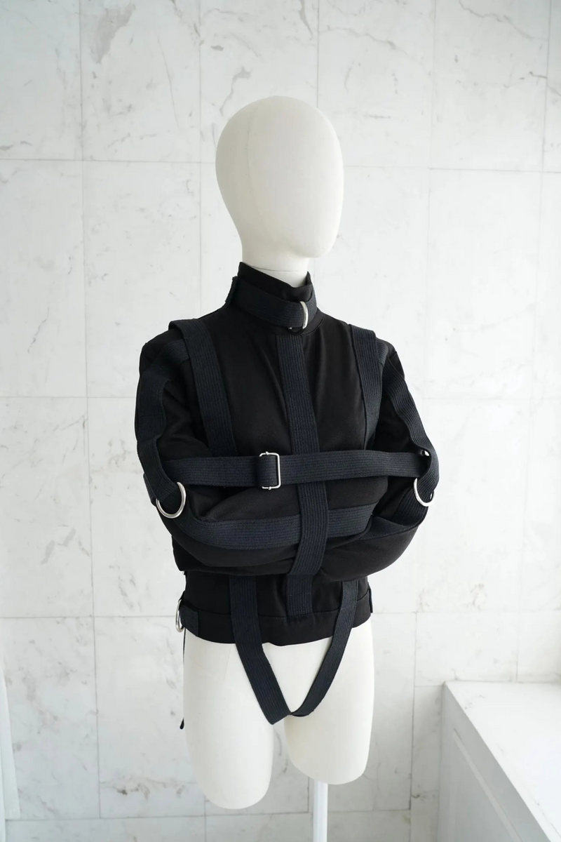 Black Canvas Straitjacket Costume with Side Crotch Straps – Fully Functional Theatrical Use Restraint