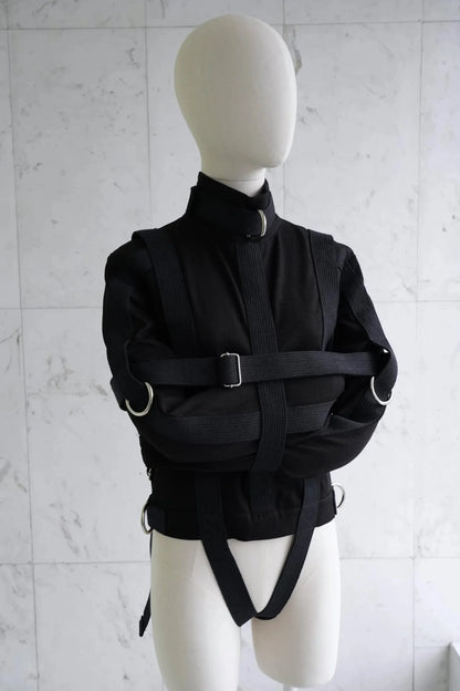 Black Canvas Straitjacket Costume with Side Crotch Straps – Fully Functional Theatrical Use Restraint