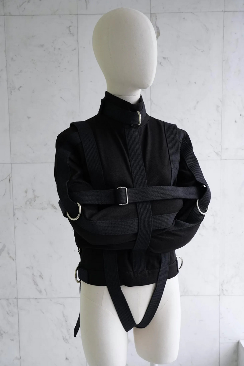 Black Canvas Straitjacket Costume with Side Crotch Straps – Fully Functional Theatrical Use Restraint