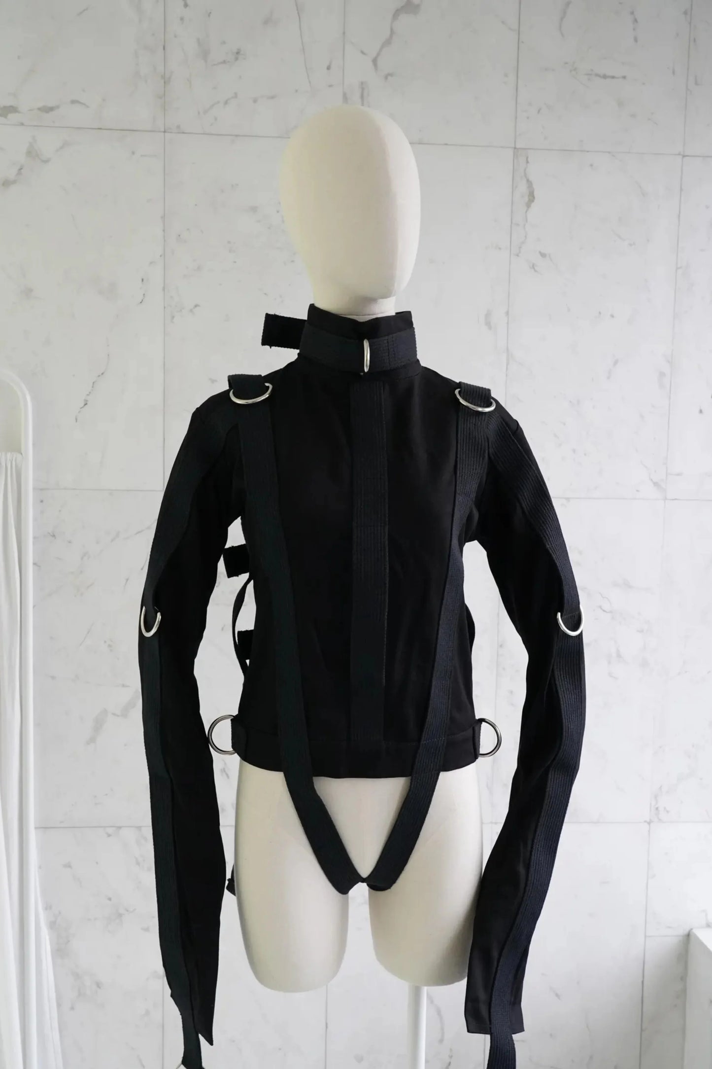 Black Canvas Straitjacket Costume with Side Crotch Straps – Fully Functional Theatrical Use Restraint