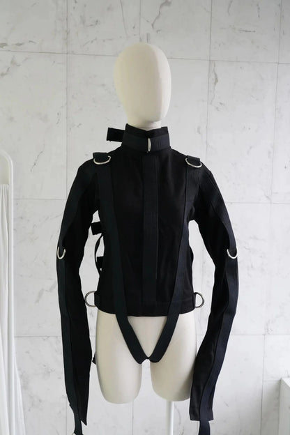 Black Canvas Straitjacket Costume with Side Crotch Straps – Fully Functional Theatrical Use Restraint