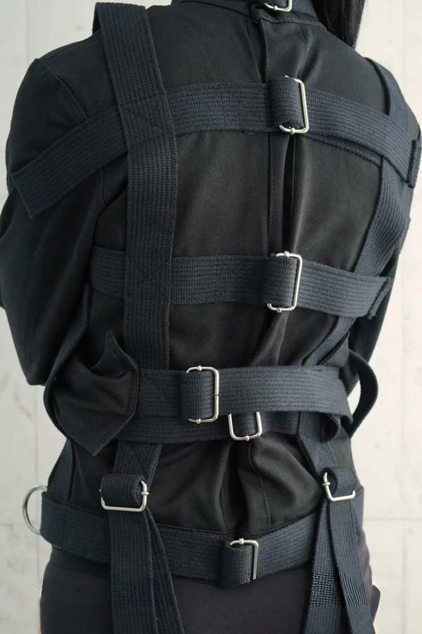 Black Canvas Straitjacket Costume with Side Crotch Straps – Fully Functional Theatrical Use Restraint
