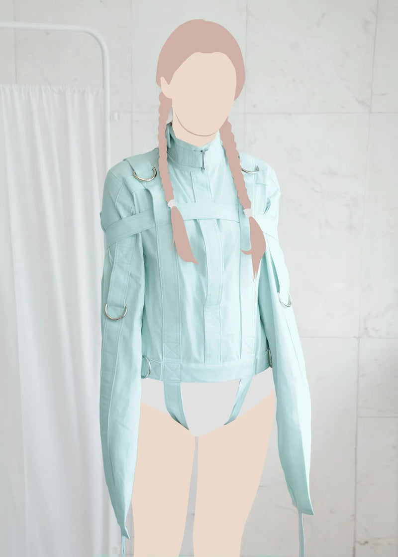 Baby Mint ABDL straitjacket side view with secure straps – The Strait Jackets
