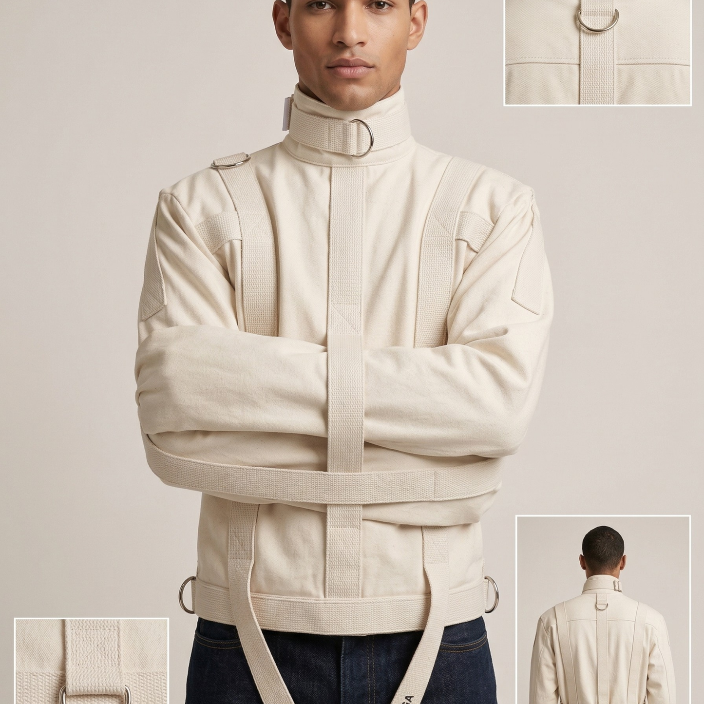 straight jacket, straitjacket, canvas straight jacket, heavy duty straight jacket, restraint jacket, secure restraint, canvas restraint jacket, durable straitjacket, reinforced straight jacket, professional restraint gear, security restraint, escape proof jacket, strong straitjacket, institutional restraint, padded restraint jacket, adjustable straitjacket, medical restraint, psychiatric restraint, therapy restraint, training restraint, safety restraint, heavy duty canvas gear, restraint equipment, behavior