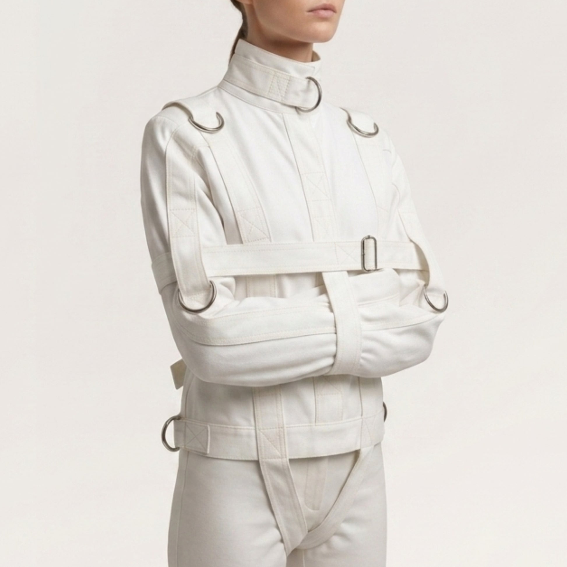 white canvas straight jacket heavy duty
adjustable straight jacket with straps
professional restraint jacket for training
cosplay white straight jacket costume
theatrical straight jacket for stage performance
heavy duty canvas restraint jacket with buckles
custom size white straight jacket
secure binding straight jacket for adults