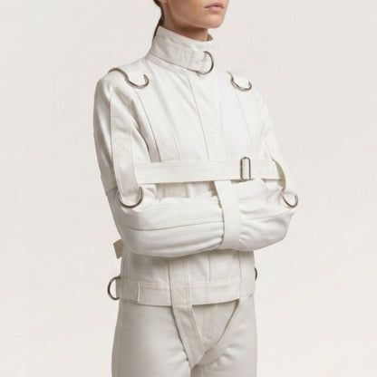 white canvas straight jacket heavy duty
adjustable straight jacket with straps
professional restraint jacket for training
cosplay white straight jacket costume
theatrical straight jacket for stage performance
heavy duty canvas restraint jacket with buckles
custom size white straight jacket
secure binding straight jacket for adults